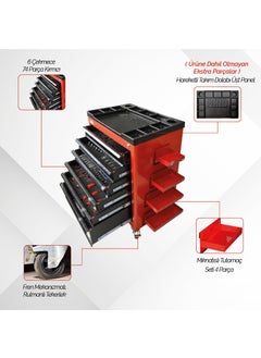 Brio Movable Tool Cabinet on Wheels Tool Trolley 6 Drawers Locked Eco 74 Pieces Black Full  - Image 3