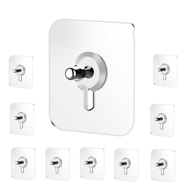 Cpixen Wood Alloy Steel Ceramic Stone Acrylic Transparent Nail Free Self Adhesive No Drilling Punch Free NonTrace for Kitchen Installation Home Bathroom Hanging Wall Mounted Hook 10 Pieces - Image 1