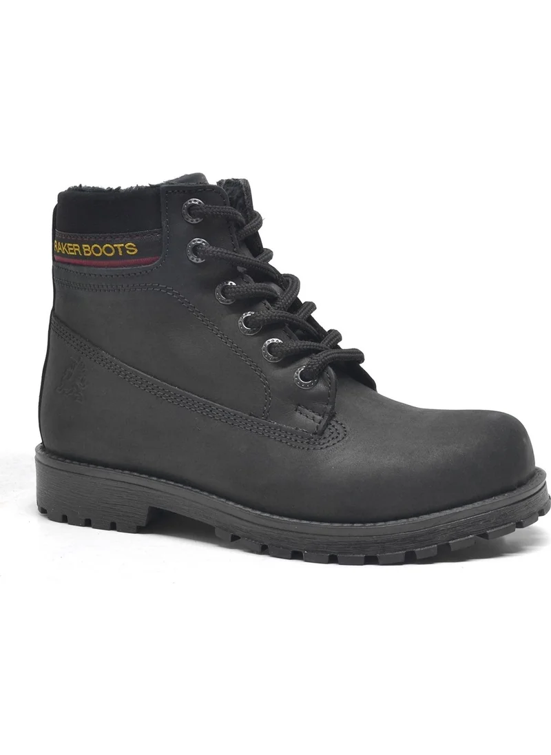 Raker Leather Black Nubuck Zippered Winter Kids Boots