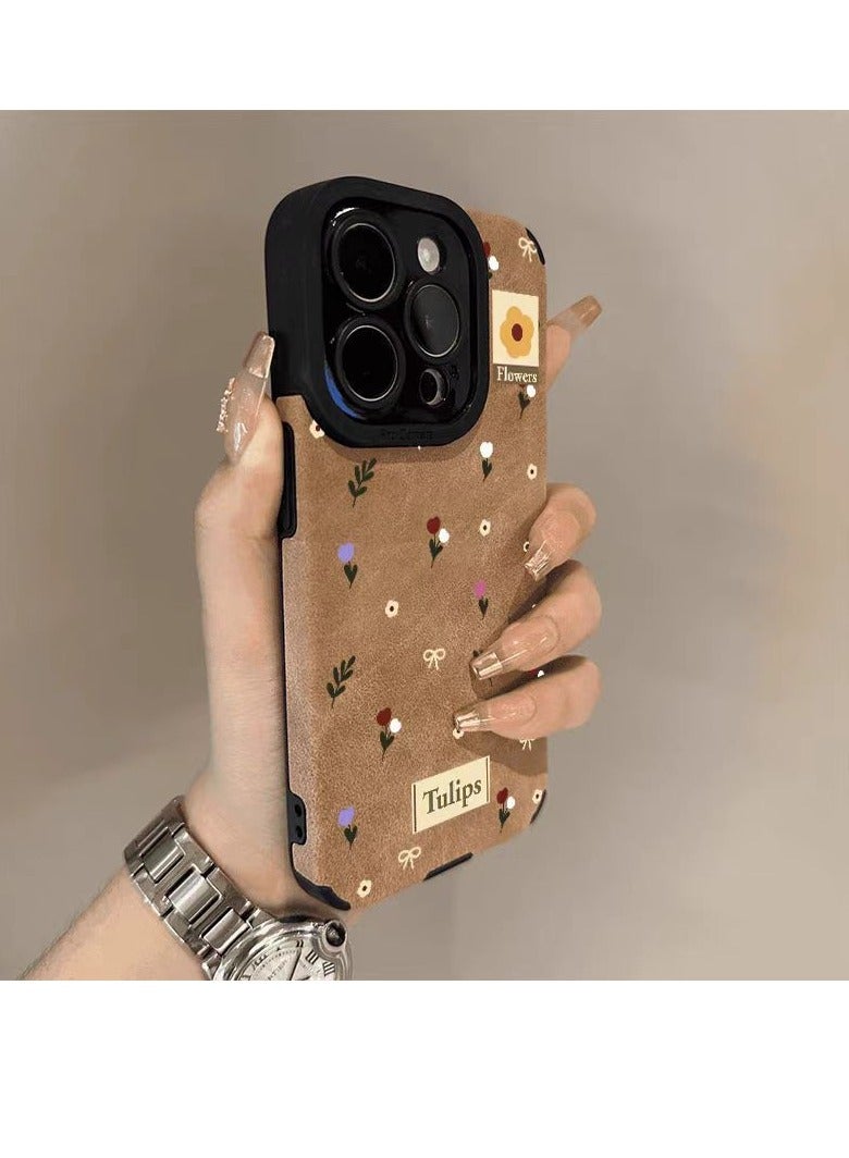 NIBEMINENT Minimalist Small Floral Pattern Protective TPU Case Cover For IPhone 16 Pro, Khaki