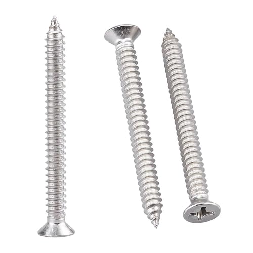 RoyceMart 30 Pack #10 x 2-1/2" Flat Head Phillips Self Tapping Screws, 18-8 Stainless Steel 304, Countersunk Sheet Metal & Wood Screws, Corrosion Resistant Fasteners - Image 1