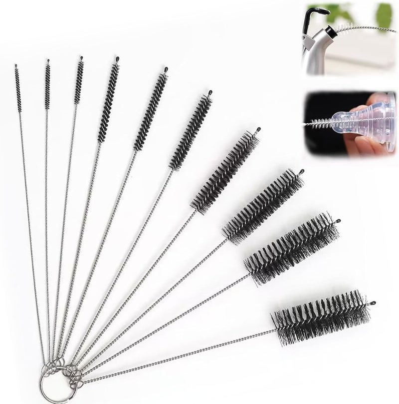 Kitnish Bottle Cleaning Brushes 10 Pcs Black Tube Brush,Nylon Straw Brush Kettle Spout Brush Bottle Pipe Cleaner Set for Bottle Teapot Nozzle Glass Straw Cleaning Brush. - Image 1