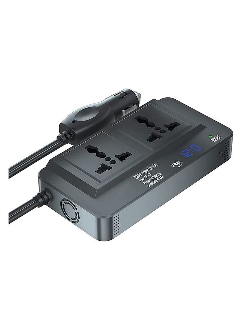 OIMG 200W Car Power Inverter DC 12V To 220V AC Car Inverter 4 USB Ports Charger Adapter Car Plug Converter With Switch And Current LCD Screen  - Image 2