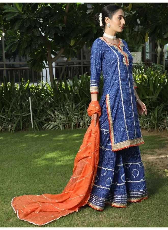 أيه كيه إس AKS Couture Ethnic Motif Printed Gotta Patti Pure Cotton Kurta & Sharara With Dupatta