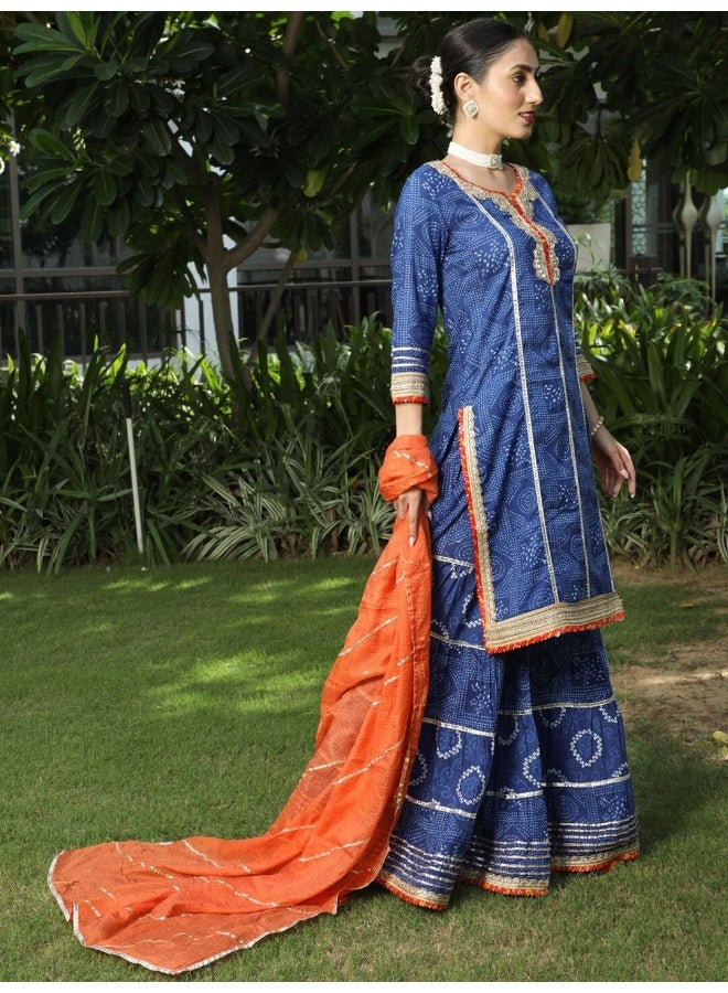 AKS Couture Ethnic Motif Printed Gotta Patti Pure Cotton Kurta & Sharara With Dupatta - Image 3