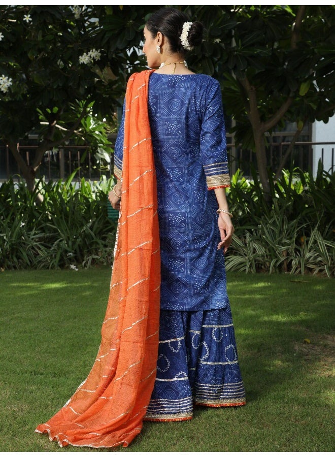AKS Couture Ethnic Motif Printed Gotta Patti Pure Cotton Kurta & Sharara With Dupatta - Image 5