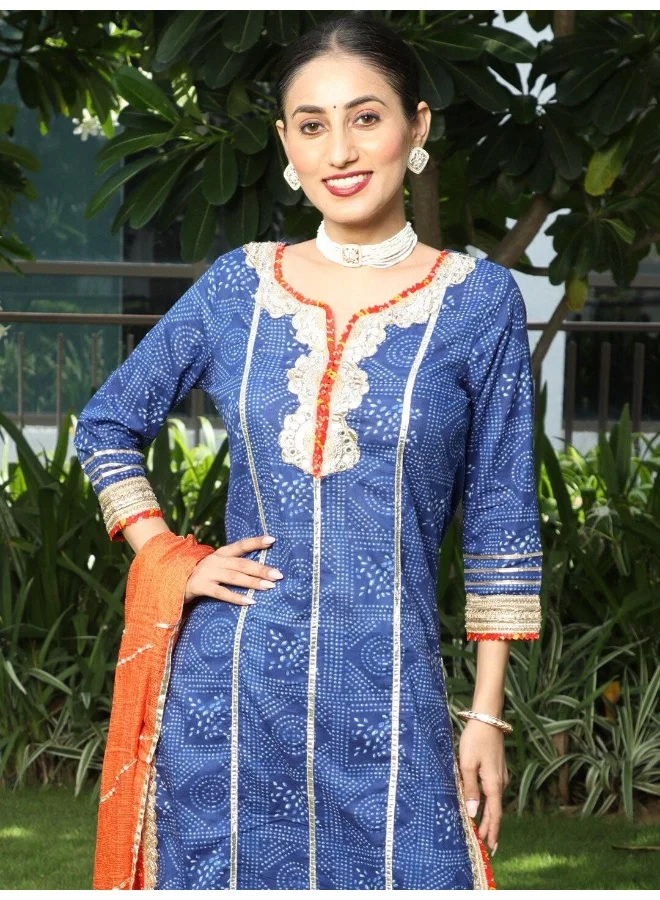 AKS AKS Couture Ethnic Motif Printed Gotta Patti Pure Cotton Kurta & Sharara With Dupatta