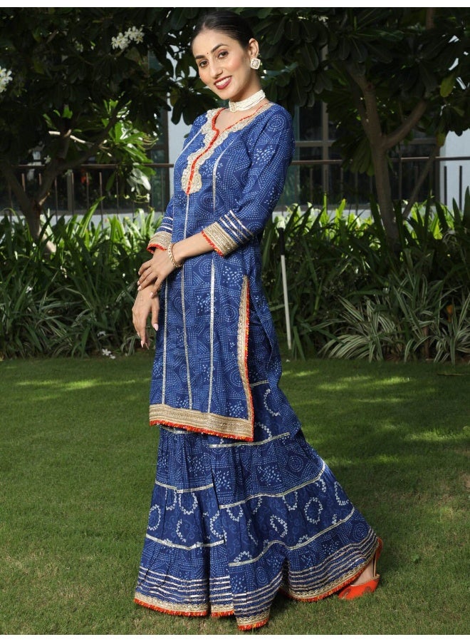 AKS Couture Ethnic Motif Printed Gotta Patti Pure Cotton Kurta & Sharara With Dupatta - Image 4