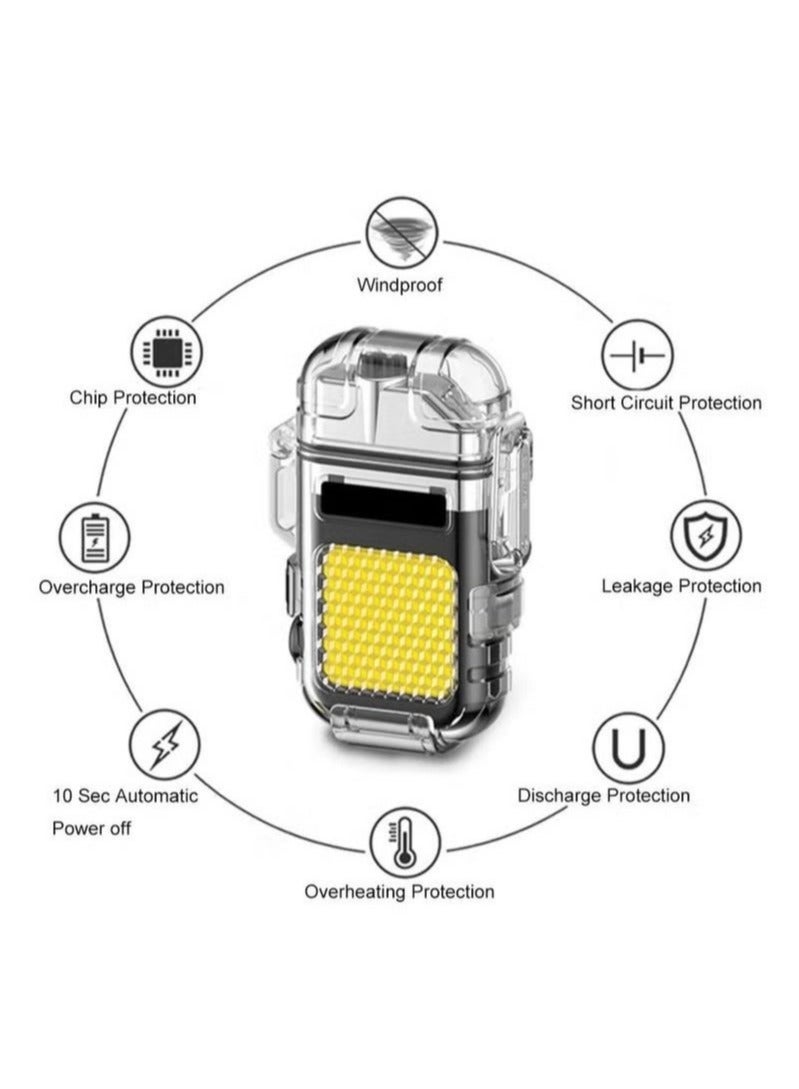 Lighter Electric Lighter USB Type C Rechargeable Lighter Dual Arc Lighter Waterproof Windproof Flameless Lighter with Flashlight for Candle Camping Hiking Adventure Black - Image 2