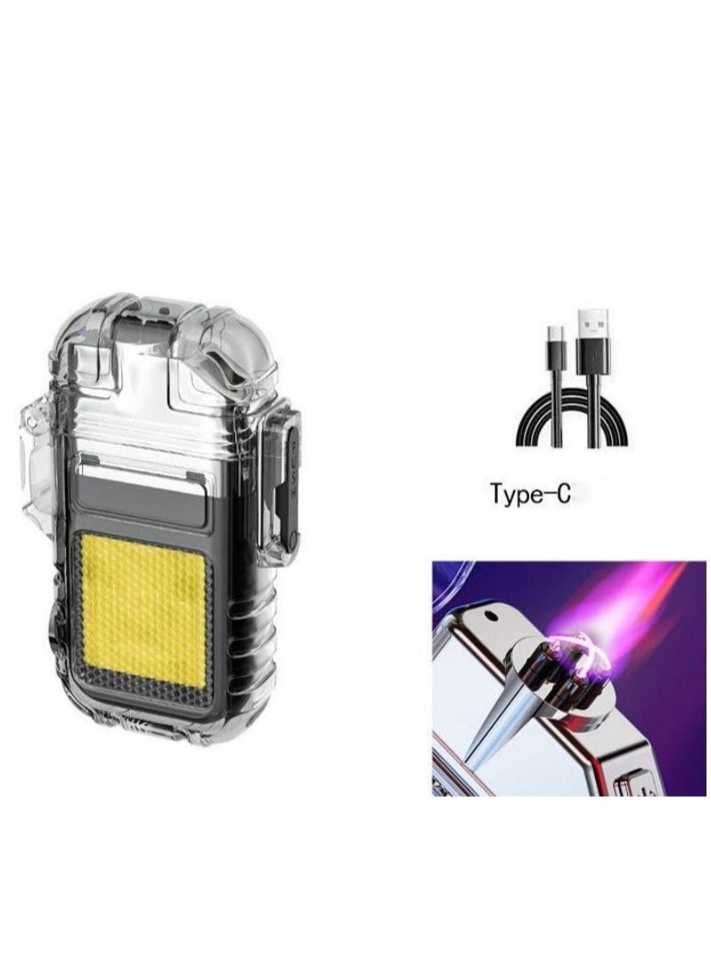 Lighter Electric Lighter USB Type C Rechargeable Lighter Dual Arc Lighter Waterproof Windproof Flameless Lighter with Flashlight for Candle Camping Hiking Adventure Black - Image 1