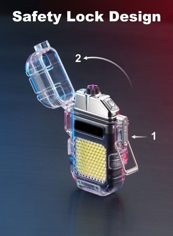 Lighter Electric Lighter USB Type C Rechargeable Lighter Dual Arc Lighter Waterproof Windproof Flameless Lighter with Flashlight for Candle Camping Hiking Adventure Black - Image 4