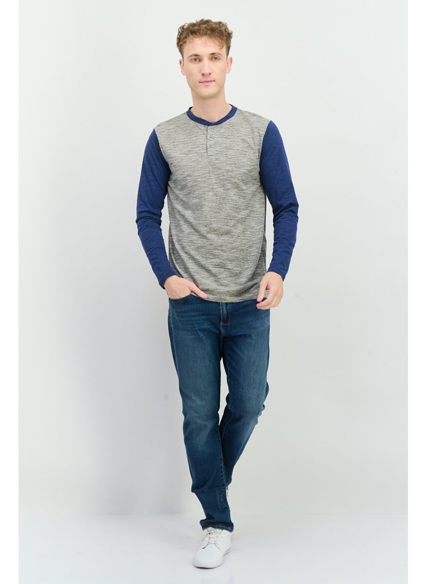BRAVE SOUL - Men Crew Neck Long Sleeves Heather T-Shirt, Light Grey - Image 1