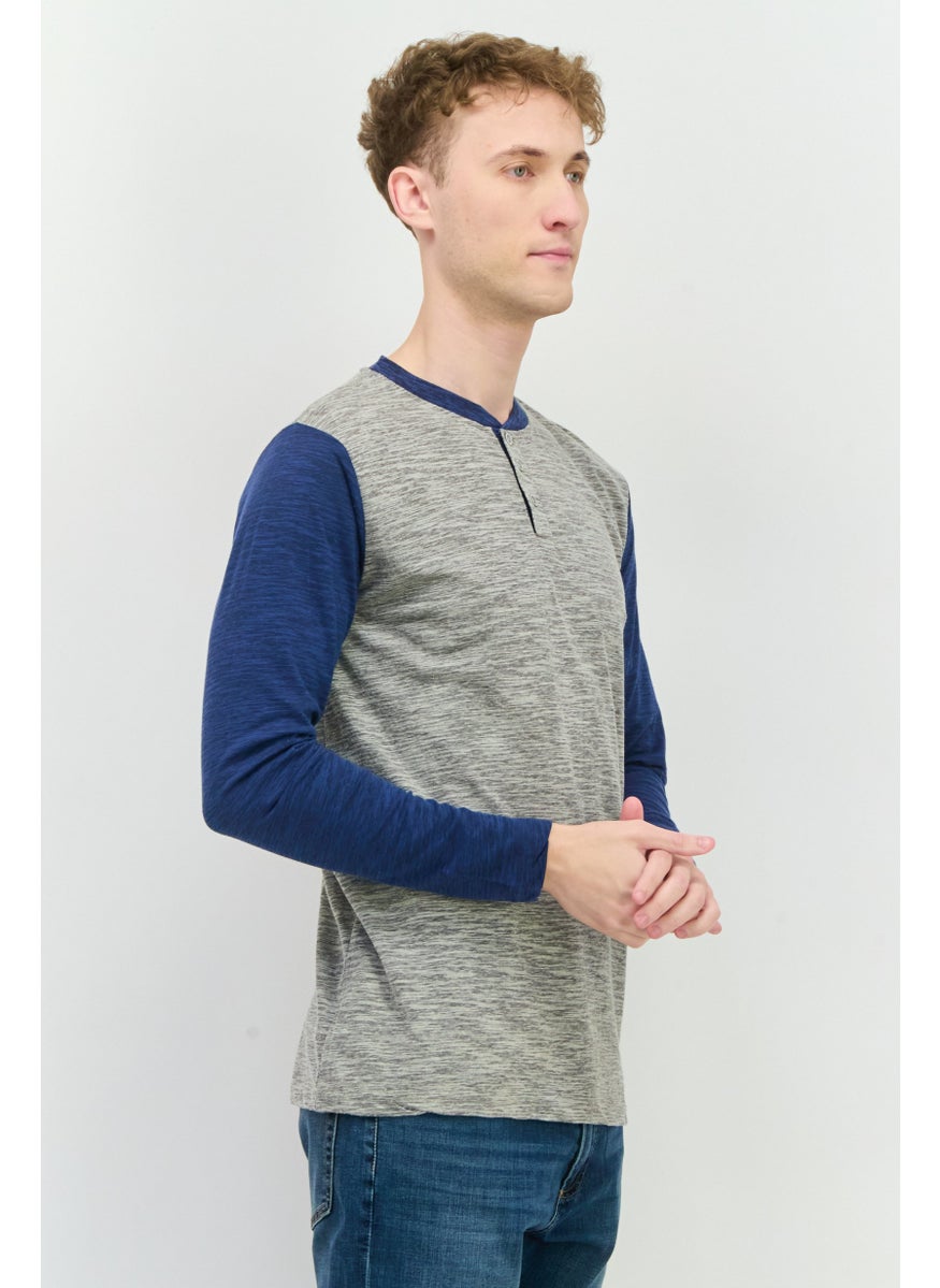 BRAVE SOUL - Men Crew Neck Long Sleeves Heather T-Shirt, Light Grey - Image 1