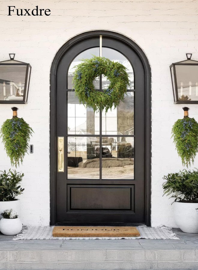 Fuxdre 16" Norfolk Pine Christmas Wreath for Front Door - Large Artificial Greenery Wreath with Blueberry for Wall, Porch, or Indoor Outdoor Holiday Decor - Real Touch Pine Foliage - Image 3