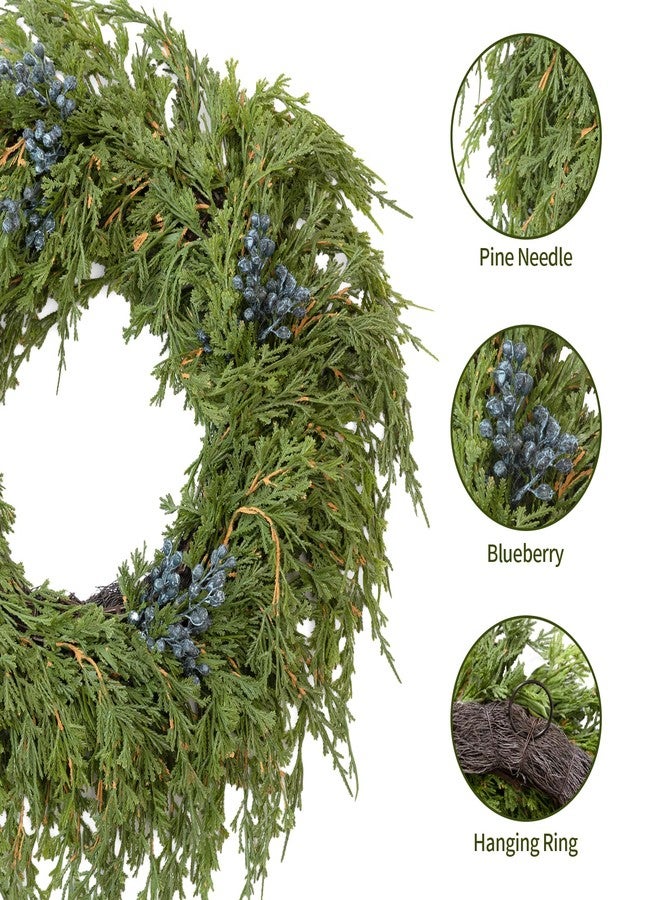 Fuxdre 16" Norfolk Pine Christmas Wreath for Front Door - Large Artificial Greenery Wreath with Blueberry for Wall, Porch, or Indoor Outdoor Holiday Decor - Real Touch Pine Foliage - Image 4