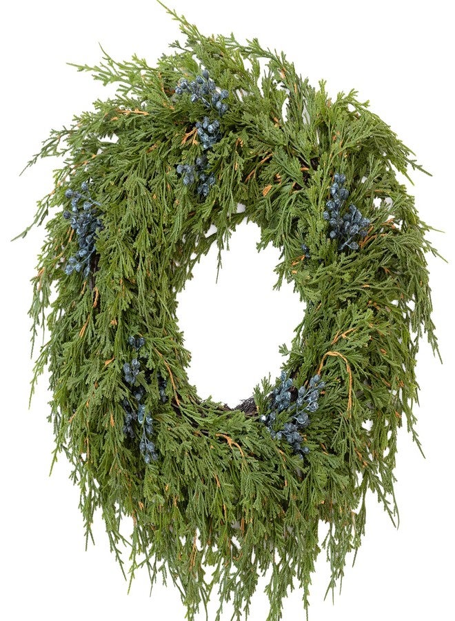 Fuxdre 16" Norfolk Pine Christmas Wreath for Front Door - Large Artificial Greenery Wreath with Blueberry for Wall, Porch, or Indoor Outdoor Holiday Decor - Real Touch Pine Foliage - Image 1