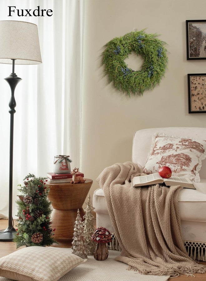 Fuxdre 16" Norfolk Pine Christmas Wreath for Front Door - Large Artificial Greenery Wreath with Blueberry for Wall, Porch, or Indoor Outdoor Holiday Decor - Real Touch Pine Foliage - Image 5