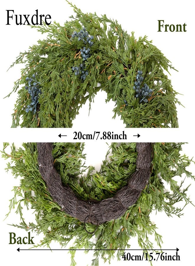 Fuxdre 16" Norfolk Pine Christmas Wreath for Front Door - Large Artificial Greenery Wreath with Blueberry for Wall, Porch, or Indoor Outdoor Holiday Decor - Real Touch Pine Foliage - Image 2