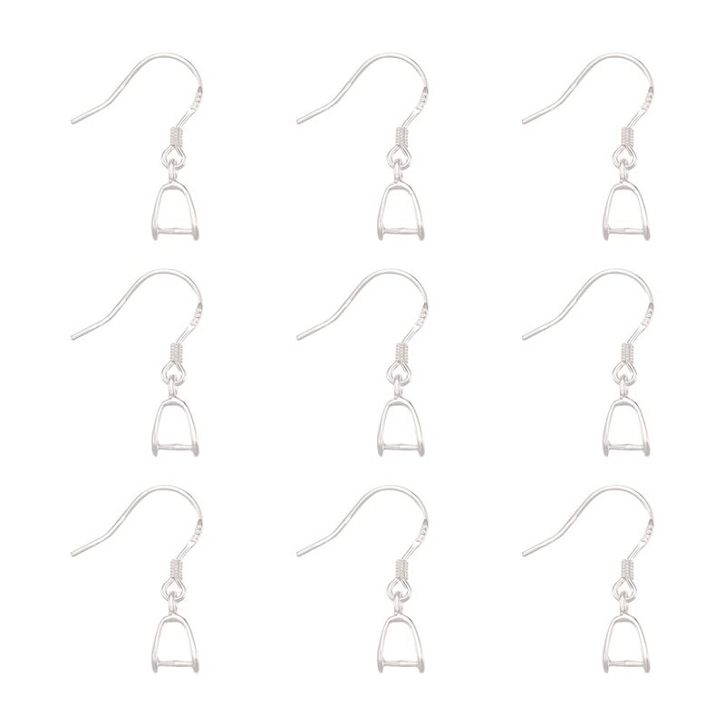Craftdady 10Pcs Sterling Silver Pendant Clasp Earring Hooks 22mm Fish Hook Ear Wires with Pinch Bails for Jewelry Making