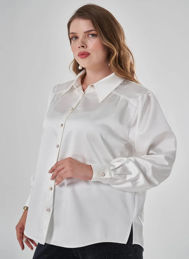 MIZALLE Satin Shirt With Ornamental Buttons