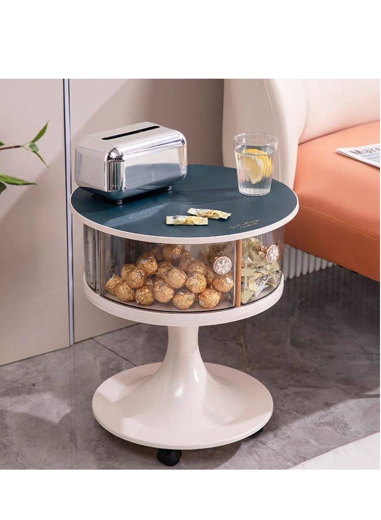 BAIG Modern Rotating Snack Storage Side Table – Multi-Layer Organizer with Hidden Drawer, Rolling Wheels, and Smooth Surface Top - Image 1