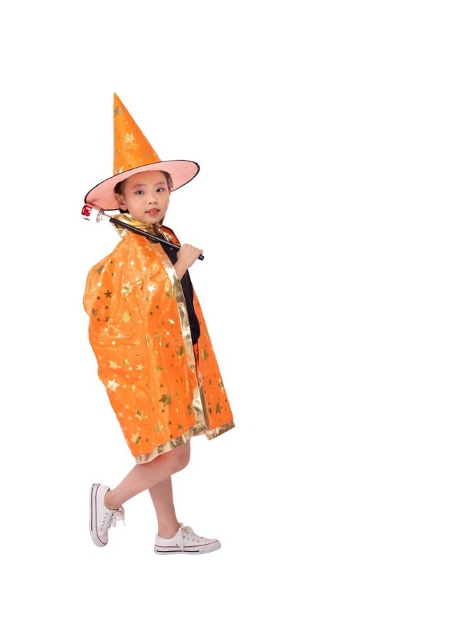 NIBEMINENT Halloween children's cape and cloak party performance Magician and wizard Korean five-star cape and hat set