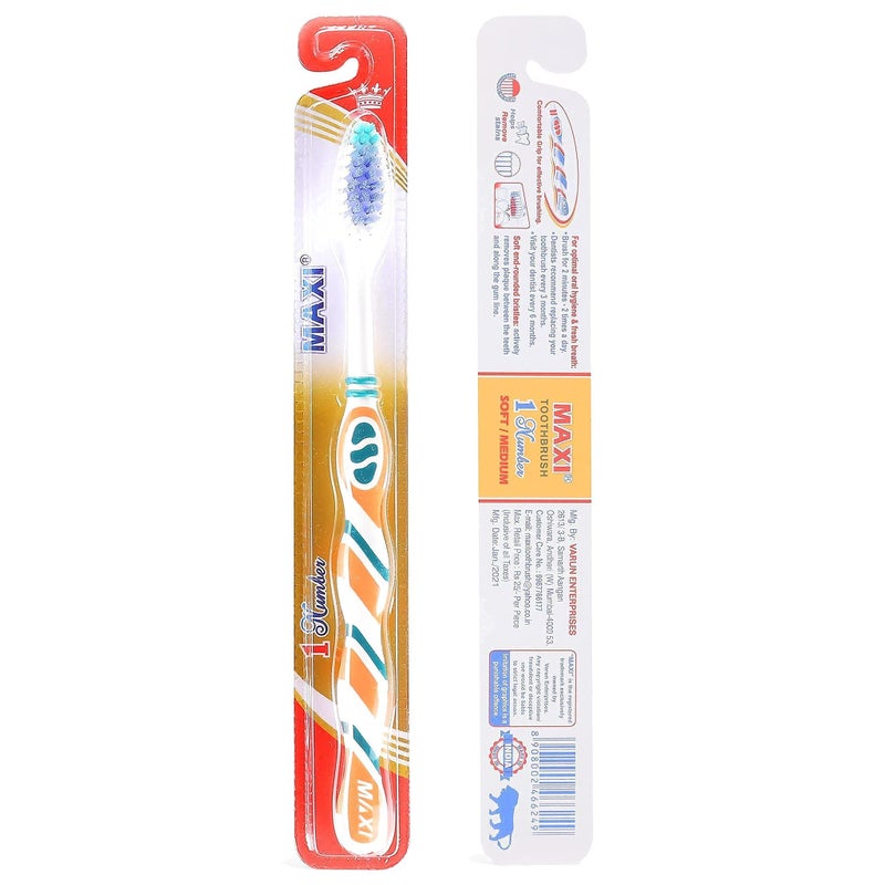 MAXI 1 Number Soft Bristles Toothbrush, Multicolor (Pack of 12) - Image 3