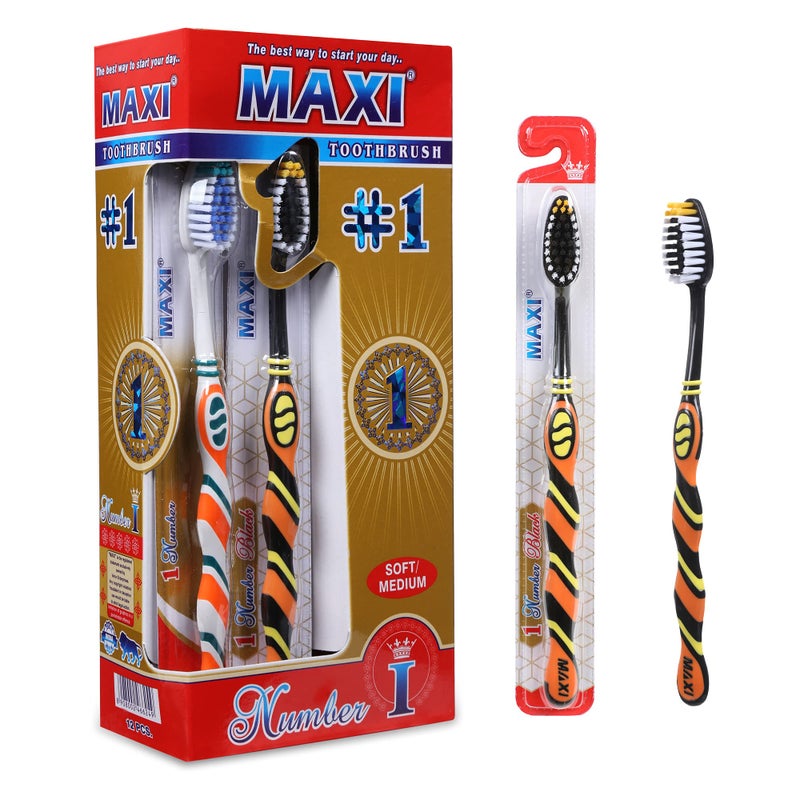 MAXI 1 Number Soft Bristles Toothbrush, Multicolor (Pack of 12) - Image 1