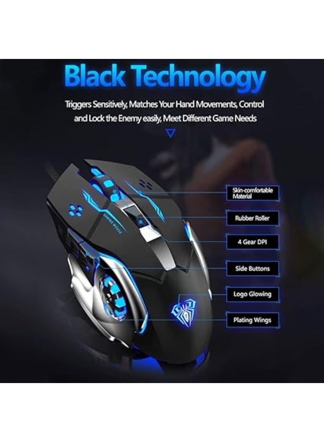 AULA S20 Gaming Mouse – Wired USB with LED RGB Backlight, Adjustable DPI, 6 Programmable Macro Buttons, for Desktop & Laptop – Black - Image 4