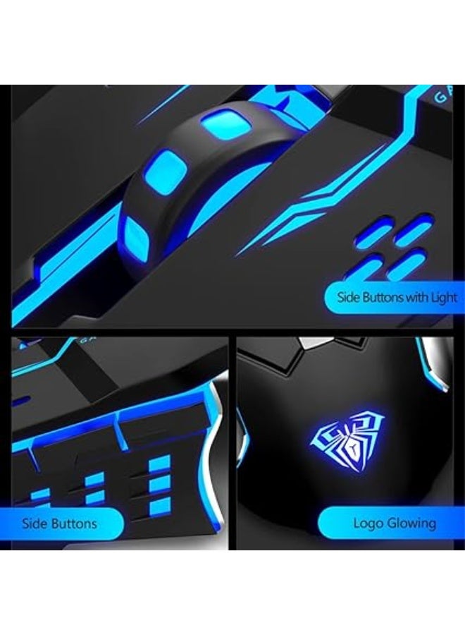 AULA S20 Gaming Mouse – Wired USB with LED RGB Backlight, Adjustable DPI, 6 Programmable Macro Buttons, for Desktop & Laptop – Black - Image 3