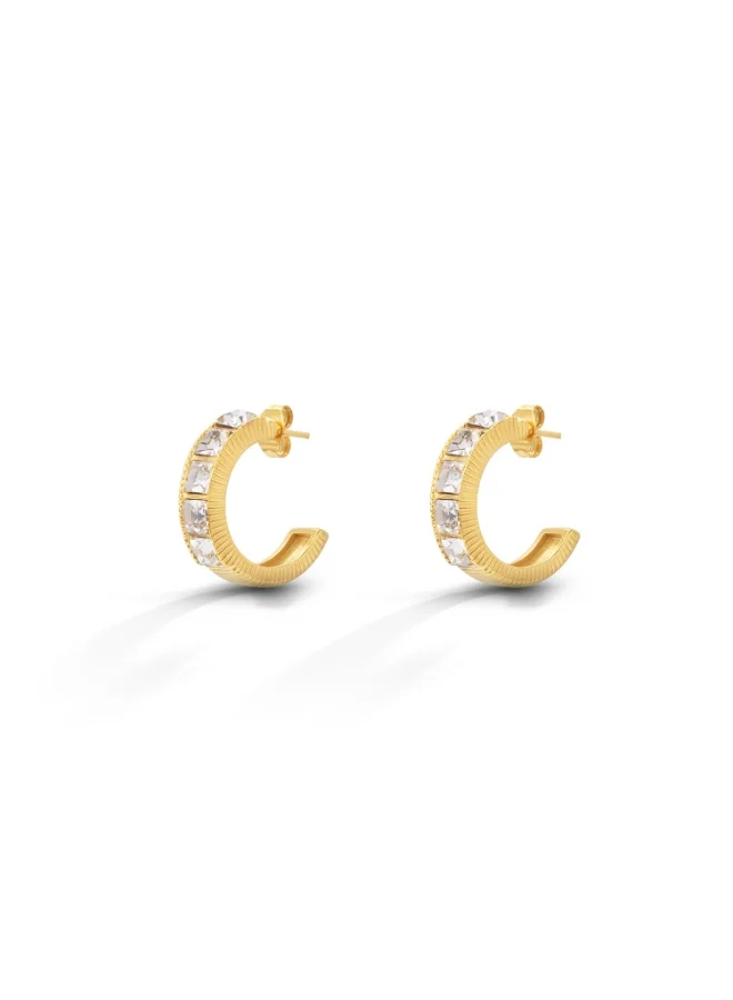 بالموناس 18K Gold Tone Plated Refined Baguette Crystal Earrings For Women - Waterproof & Anti-Tarnish