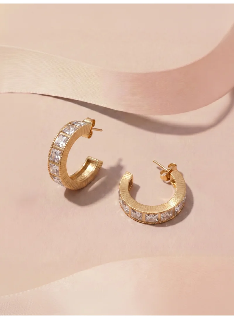 بالموناس 18K Gold Tone Plated Refined Baguette Crystal Earrings For Women - Waterproof & Anti-Tarnish