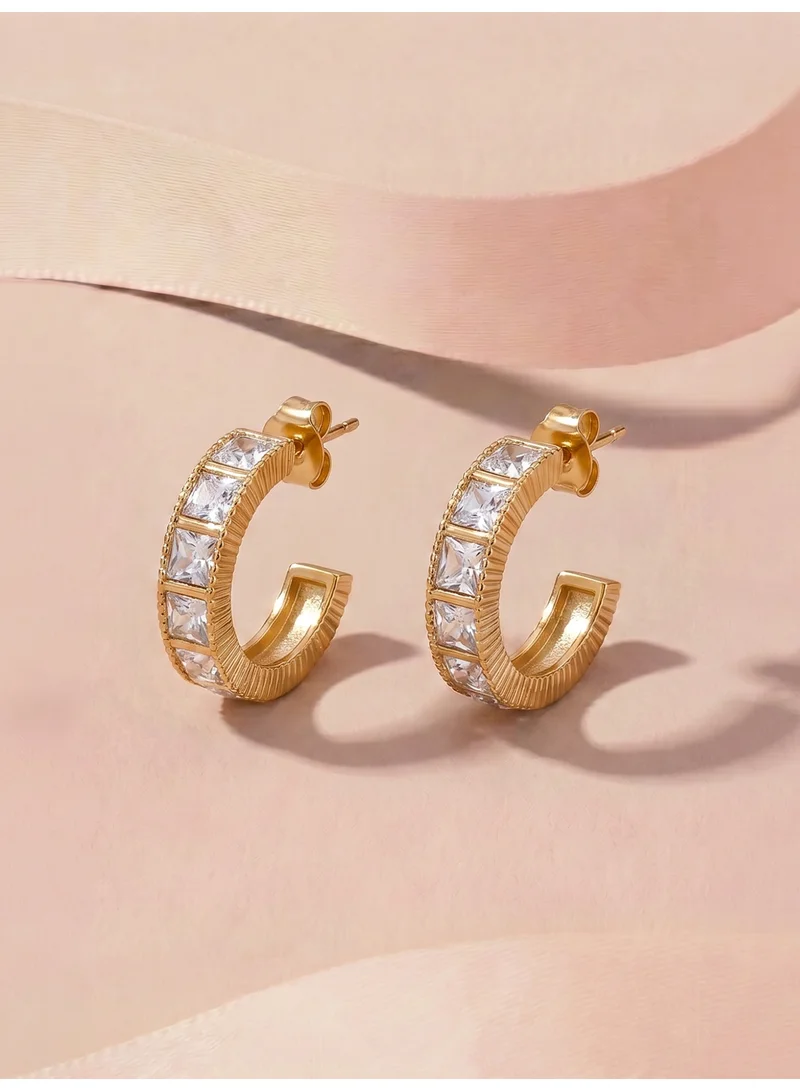 Palmonas  PALMONAS Refined Baguette Crystal Hoops Hoop Earrings for Women | 18K Gold Plated, Waterproof & Anti-Tarnish for Women | Best Price UAE
