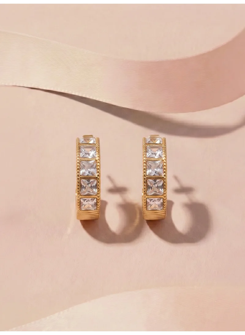 Palmonas  PALMONAS Refined Baguette Crystal Hoops Hoop Earrings for Women | 18K Gold Plated, Waterproof & Anti-Tarnish for Women | Best Price UAE