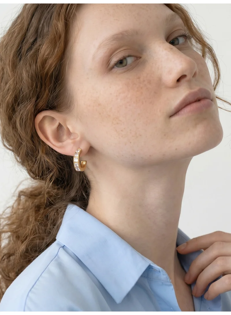 Palmonas  PALMONAS Refined Baguette Crystal Hoops Hoop Earrings for Women | 18K Gold Plated, Waterproof & Anti-Tarnish for Women | Best Price UAE