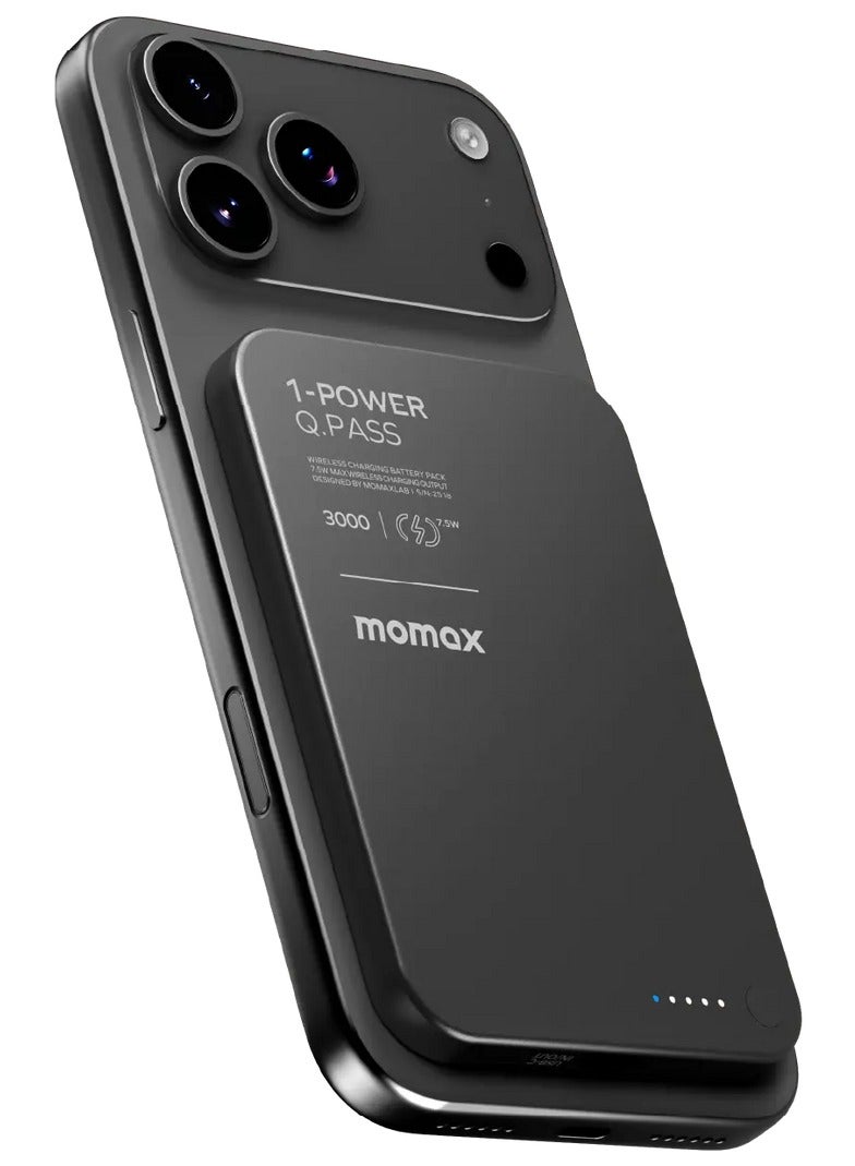 Momax 1-باور كيو.باس 3000 مللي أمبير بنك طاقة لاسلكي مغناطيسي [نحيف للغاية] حتى 10.5 واط PD - أسود - Image 1