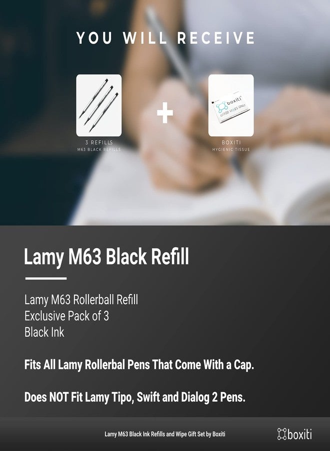 Boxiti Lamy M63 Rollerball Refill Black (Pack of 3) and Wipe - Image 3