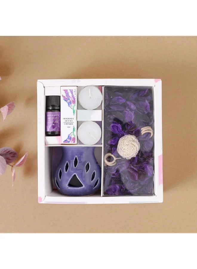 DANUBE HOME Danube Home Amara Potpourri Set With Ceramic Burner + Lavender Oil (15Ml) + Tea Light (X2) Premium Home Fragrance Long-Lasting Scent For Rooms Decorative Home Accessories