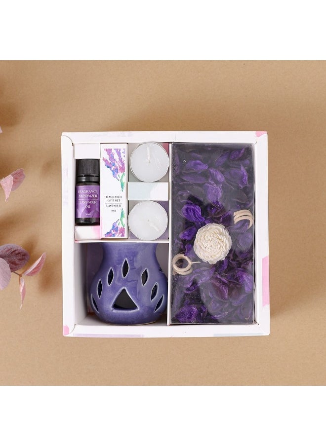 DANUBE HOME Danube Home Amara Potpourri Set With Ceramic Burner + Lavender Oil (15Ml) + Tea Light (X2) Premium Home Fragrance Long-Lasting Scent For Rooms Decorative Home Accessories  - Image 1