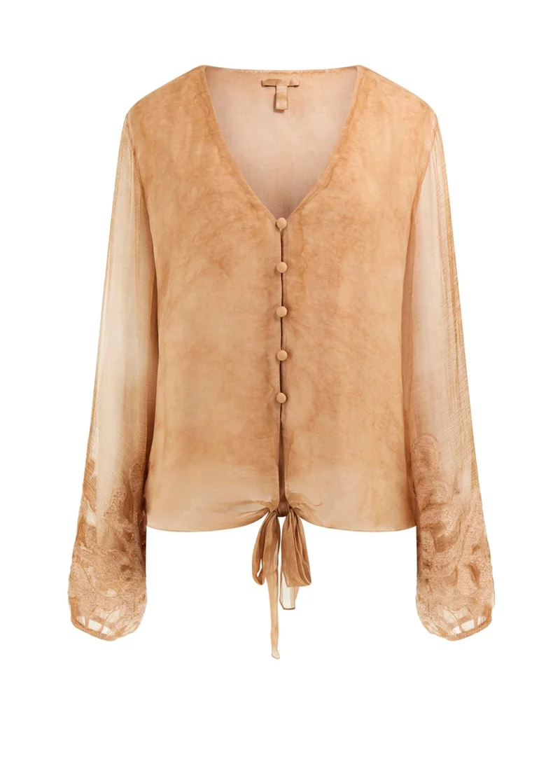 GUESS Long Sleeve Camilla Garment Dyed Top