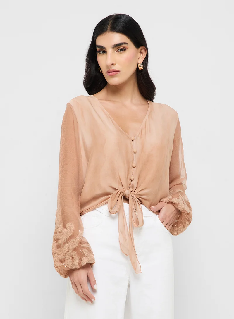 جس Long Sleeve Camilla Garment Dyed Top