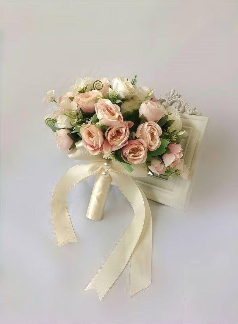 Realfrog Wedding Bouquets for Bride Bridesmaid Bouquet Champagne White Artificial Roses Flowers for Wedding Valentine's Day Church Home Decoration - Image 2