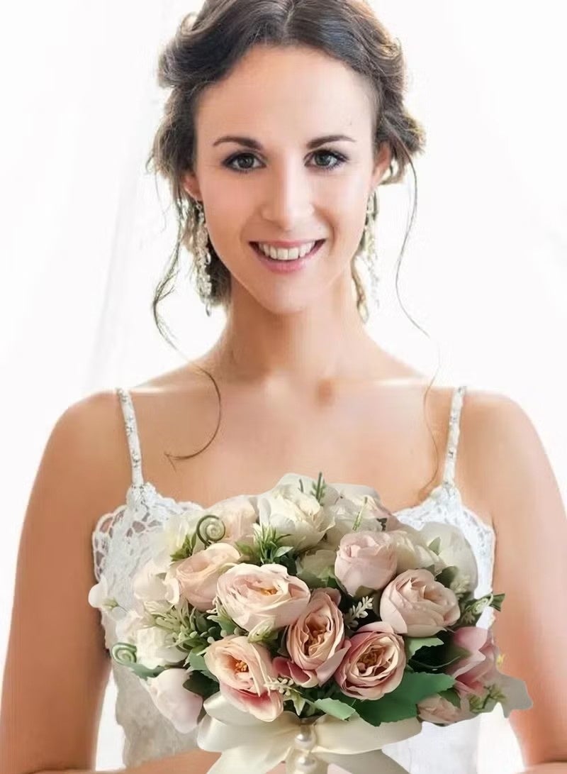 Realfrog Wedding Bouquets for Bride Bridesmaid Bouquet Champagne White Artificial Roses Flowers for Wedding Valentine's Day Church Home Decoration - Image 5