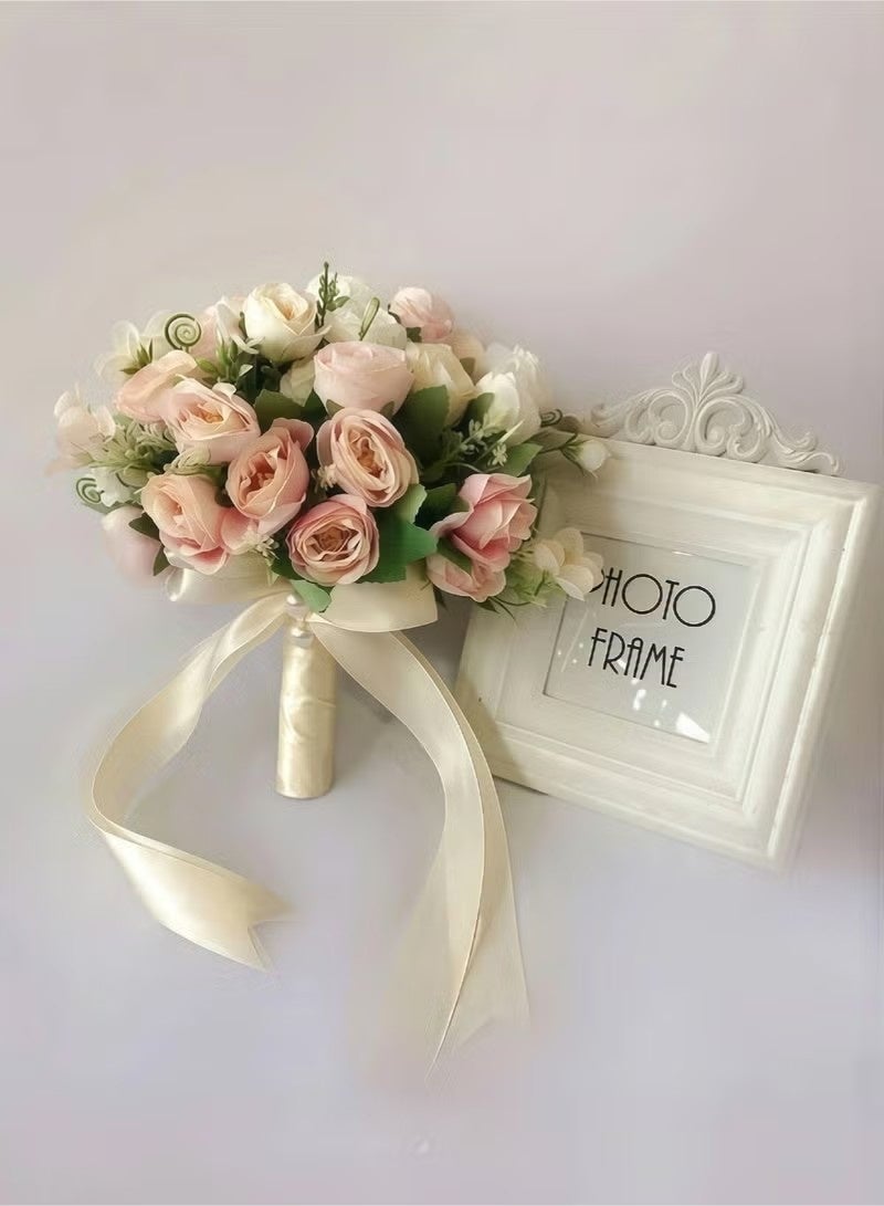 Realfrog Wedding Bouquets for Bride Bridesmaid Bouquet Champagne White Artificial Roses Flowers for Wedding Valentine's Day Church Home Decoration - Image 4