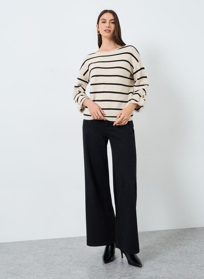 Take Two Beige Striped Boat Neck Sweater - Image 2