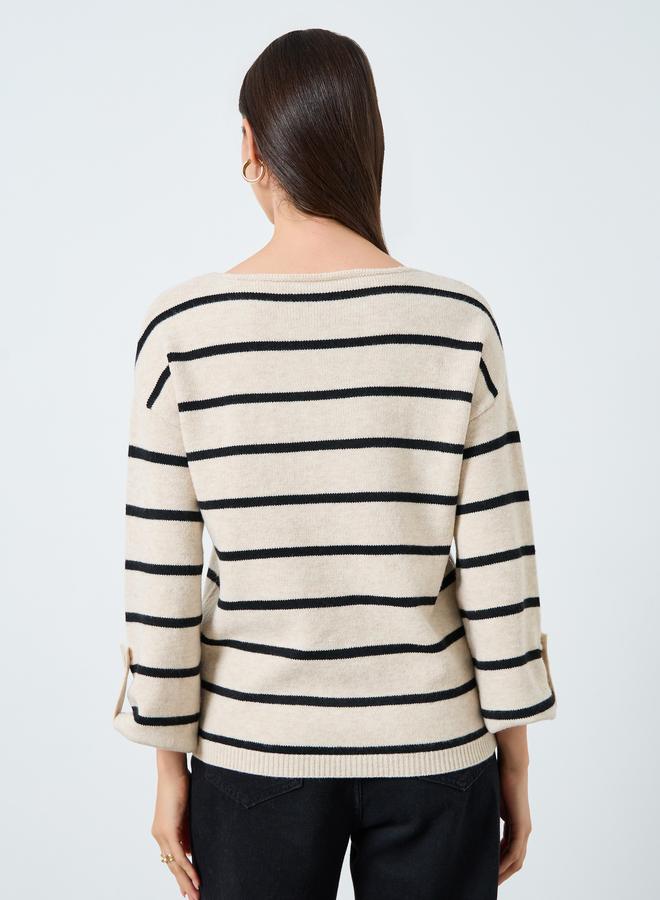 Take Two Beige Striped Boat Neck Sweater - Image 5