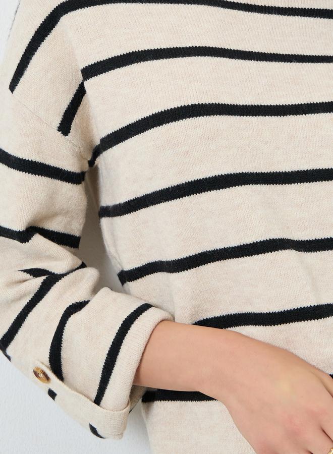 Take Two Beige Striped Boat Neck Sweater - Image 3