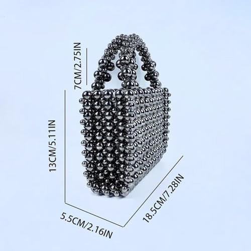 HIPIHOM Pearl Bag, Acrylic Handheld Beaded Handmade Women’s Bag, Pearl Clutch Purse Handheld Small Square Handbag for Women Party (Black) - Image 5