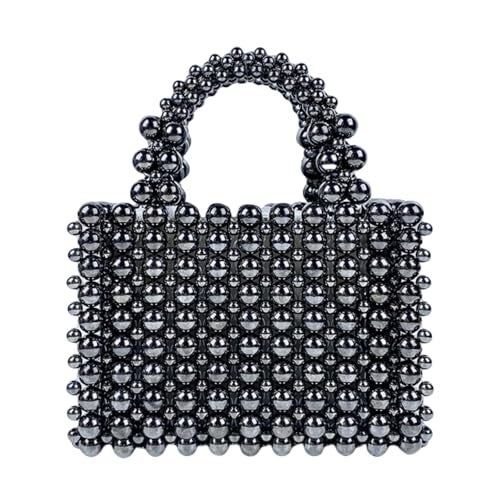 HIPIHOM Pearl Bag, Acrylic Handheld Beaded Handmade Women’s Bag, Pearl Clutch Purse Handheld Small Square Handbag for Women Party (Black) - Image 1