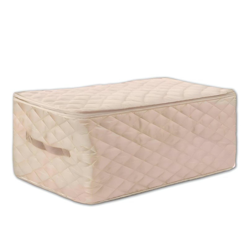 Quilted Storage - Rectangular storage bag with handles, quilted fabric, several color options, interior for clothes, linens or toys; folds flat for easy storage, perfect for home or travel. (beige) - Image 1